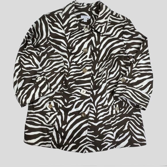 Charter Club Jacket Womens Size 0X Brown and Cream Zebra Print with Gold Buttons - Picture 1 of 11